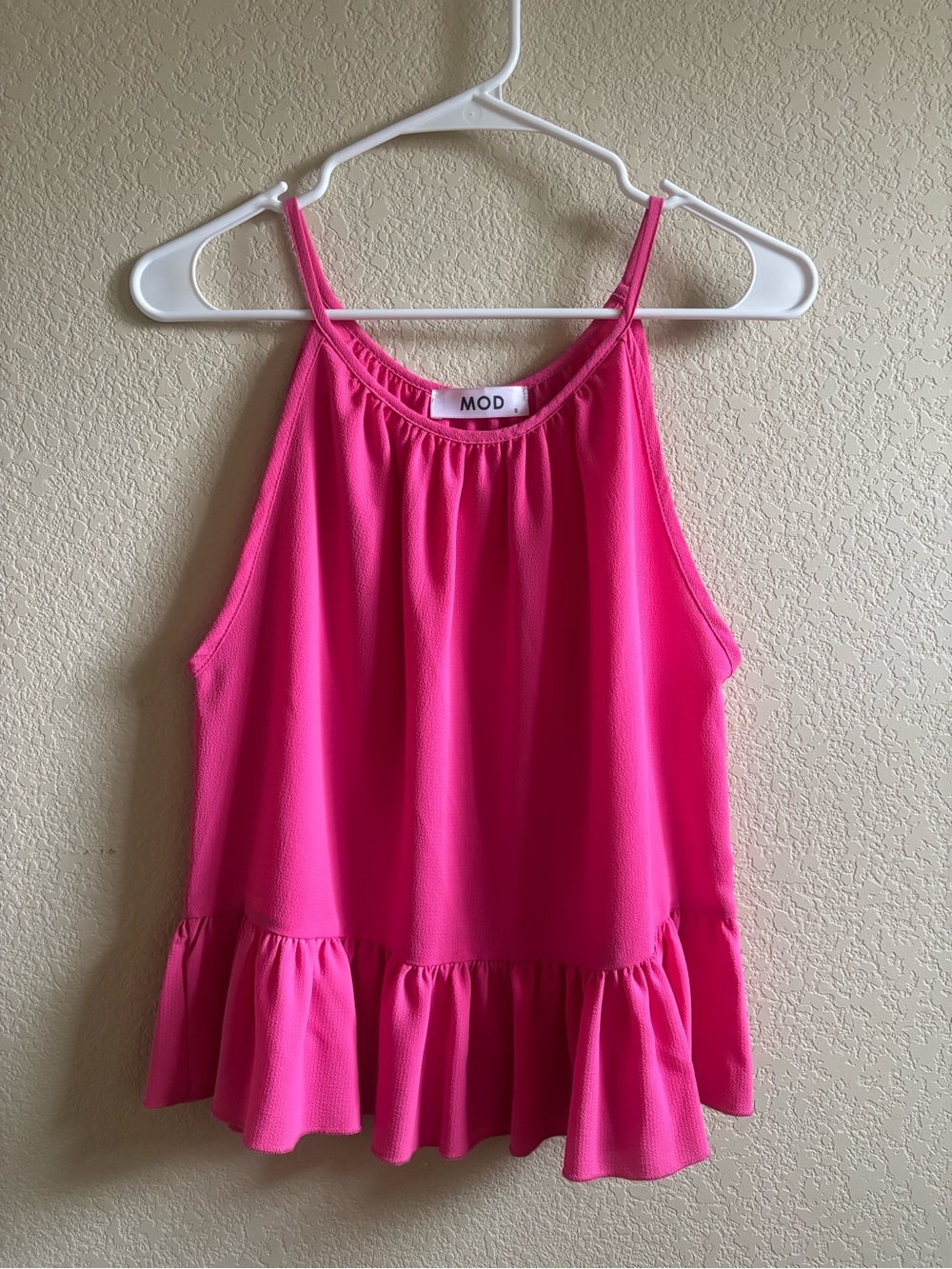 MOD on Trend Hot Pink Ruffle Hem Tank Top